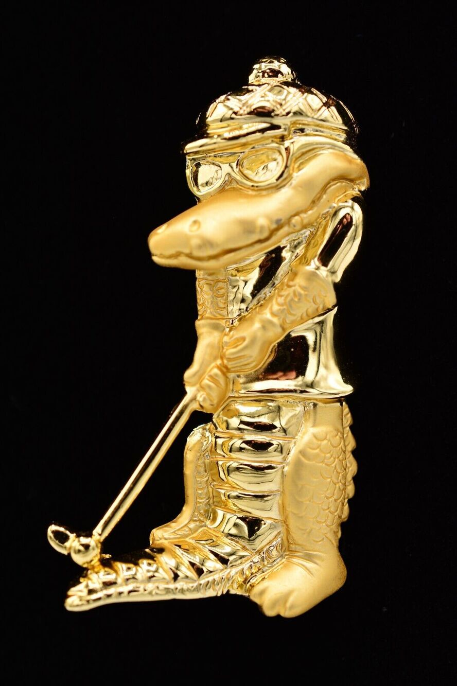 Danecraft Vintage Alligator Crocodile Gold Pin Brooch Funny Gold NOS 1980s BinA3
